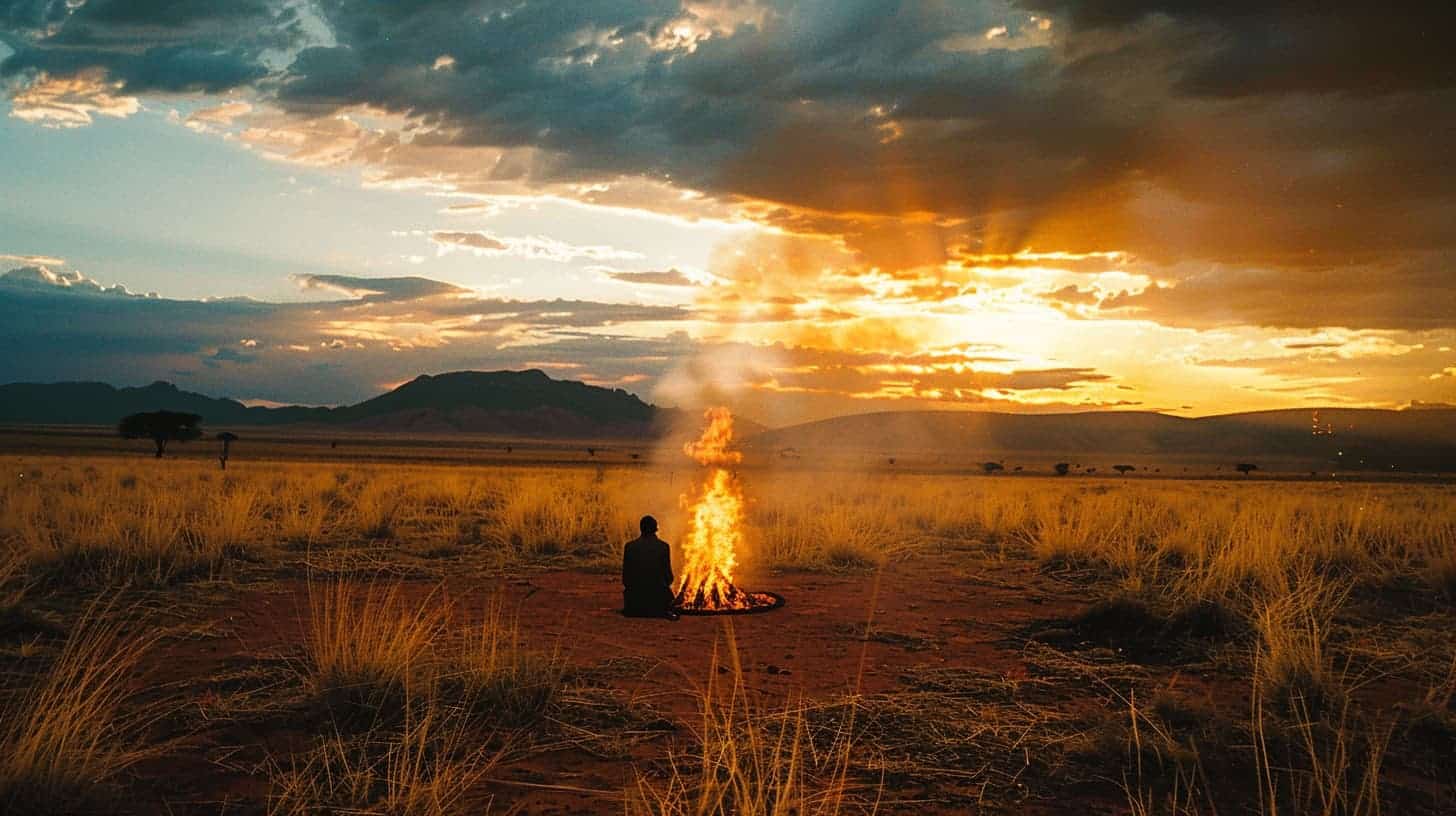 Ceremony fire at dusk