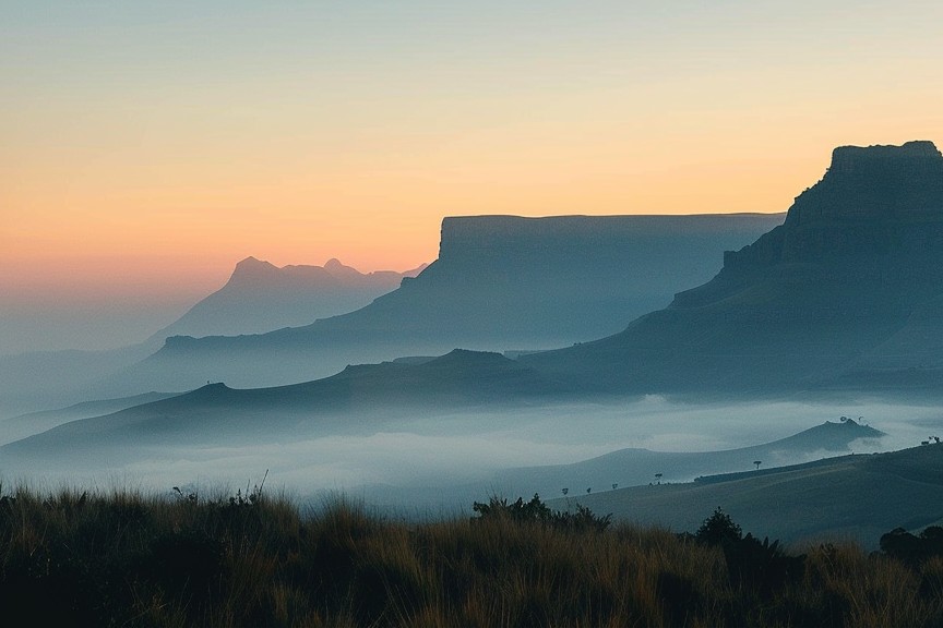 Drakensberg mountains at golden hour